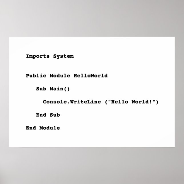 Poster Saudação Mundial do Visual Basic Hello (Frente)