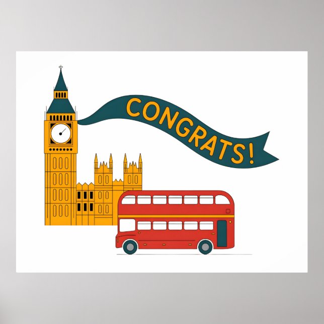 Poster Saudação "Parabéns!" com tema de Londres com Big B (Frente)
