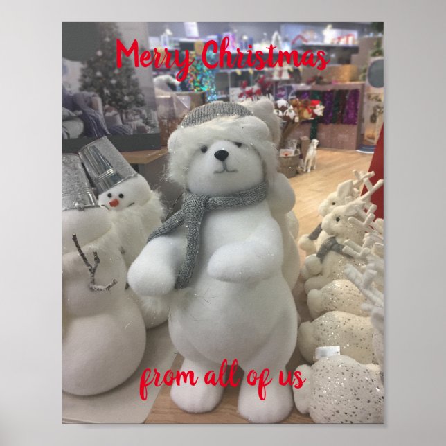 Poster Saudação Personalizada do Urso de Natal Branco (Frente)