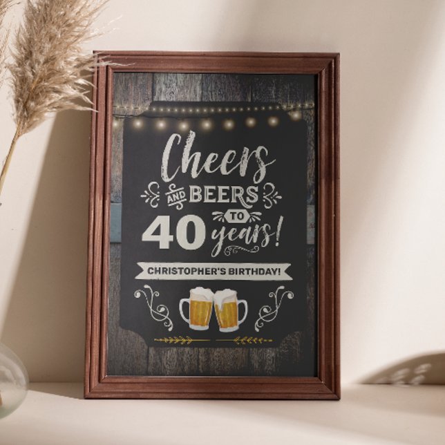 Poster Saudações & Cervejas Sinal de Boas-Vindas 40º 20x3 (Cheers & Beers 40th Welcome Sign 20x30)