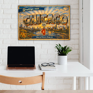 Poster Saudações de Chicago Cartão Postal Antigo