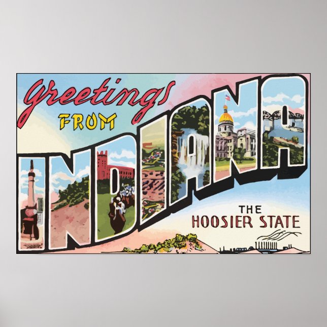 Poster Saudações De Indiana The Hoosier State, Vintage (Frente)