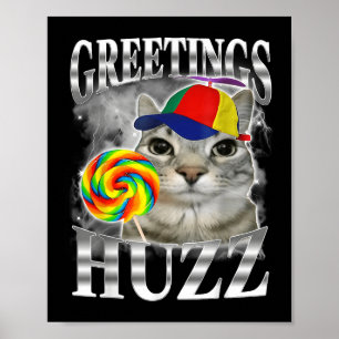 Poster Saudações de Meme de Gato Chupeta Huzz Divertido G