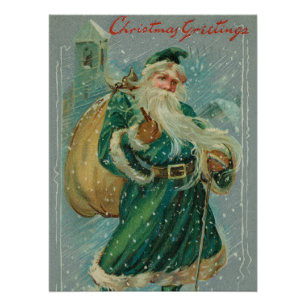 Pôster Saudações de Natal-Carta Postal Retro do Papai Noe