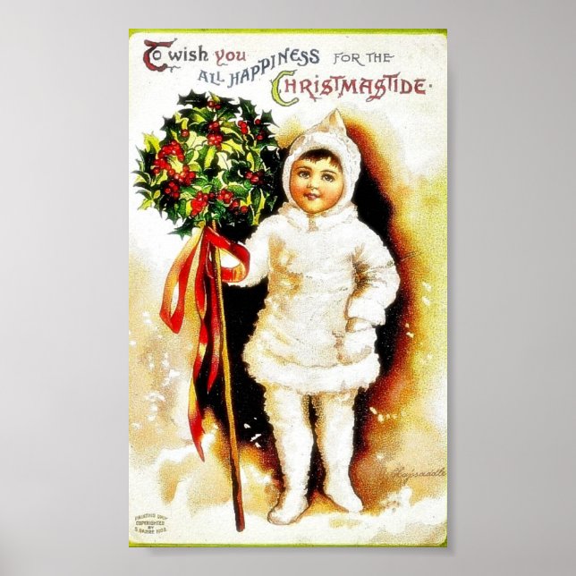 Pôster Saudações de Natal com um menino segurando folhas  (Frente)