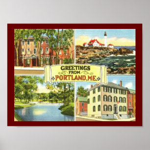 Poster Saudações de Portland, Maine Vintage