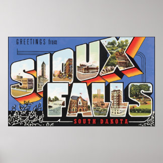 Poster Saudações De Sioux Falls South Dakota, Vintage