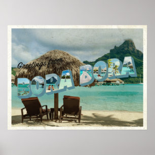 Poster Saudações do cartão antigo de Bora Bora