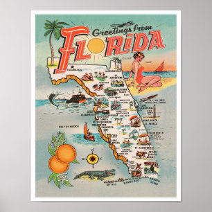 Poster Saudações do mapa da Flórida