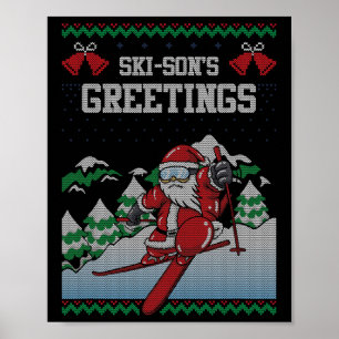 Poster Saudações do Pai Natal de Esqui Camisola de Natal