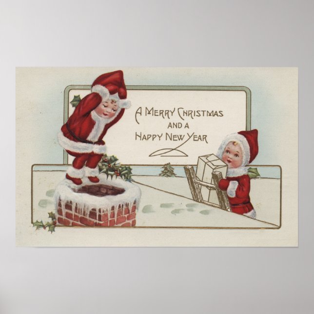 Pôster Saudações NatalCrianças PequenasChaminé (Frente)