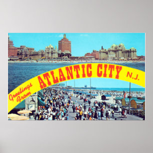 Poster Saudações Vintage Da Atlantic CIty New Jersey