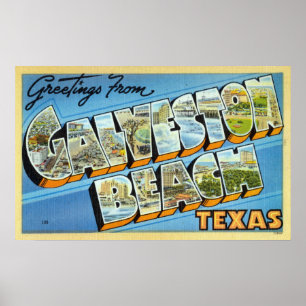 Poster Saudações Vintage de Galveston Beach Texas