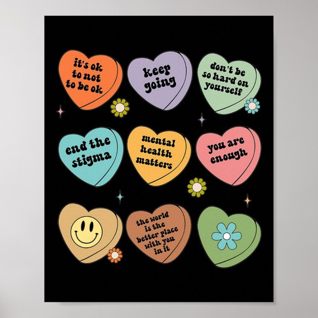 Poster Saúde Mental Importa Saúde Gráfica Do Cérebro Flor (Frente)