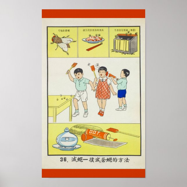 Poster Saúde Pública, moscas de batalha, Taiwan 1959 (Frente)