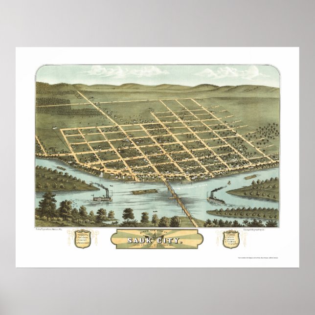 Poster Sauk City, WI Panoramic Map - 1870 (Frente)