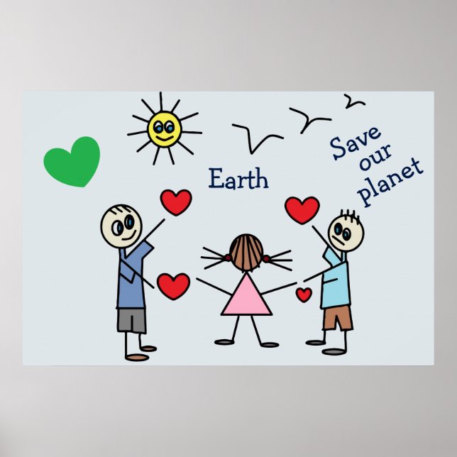 Poster Save our planet Earth Cute Love Peace Message (Frente)
