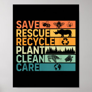 Poster Save Rescut Plant Clean Care Earth Day Ani