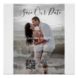 Pôster Save the date simple minimal QR scan code details