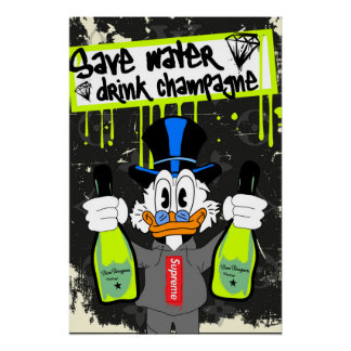 Pôster Save Water, Drink Champagne (Neon Drip Duck)