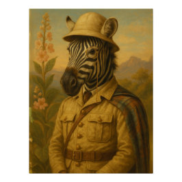 Pôster Savvy Zebra Explorer Portrait with Monocle