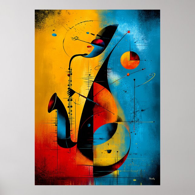 Poster Saxofone Cósmico – Parede Geométrica Abstrata Mode (Frente)