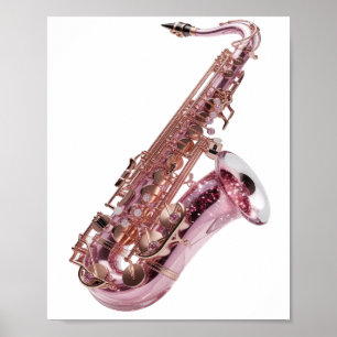 Poster Saxofone Rosa Prata Moderno Design Personalizado