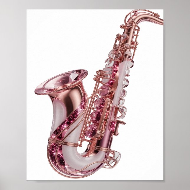 Poster Saxofone Rosa Prata Ousado Design Personalizado (Frente)
