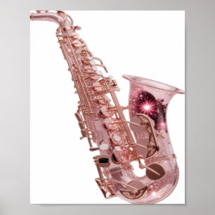 Poster Saxofone ROSE GOLD Prata Moderno Design Moderno