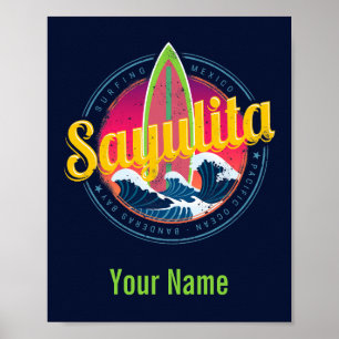 Poster Sayulita Mexico Surfer Vintage Wave Sunset
