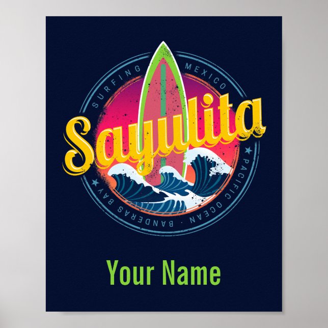 Poster Sayulita Mexico Surfer Vintage Wave Sunset (Frente)