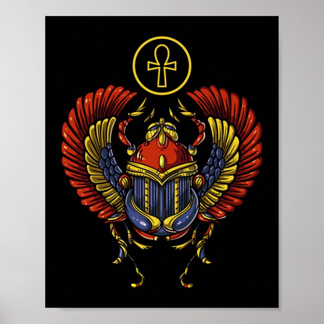 Poster Scarab Ankh Egípcio Olho De Horus Símbolo Antigo (Frente)
