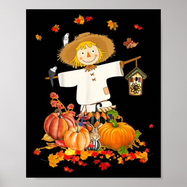 Poster Scarecrow Autumn Hello Fall Pumpkin Ação de Graças (Frente)