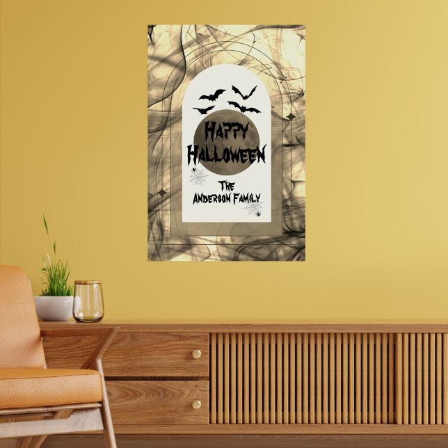 Poster Scary Bats Spider Web Full Moon Happy Halloween (Sala de Estar 2)