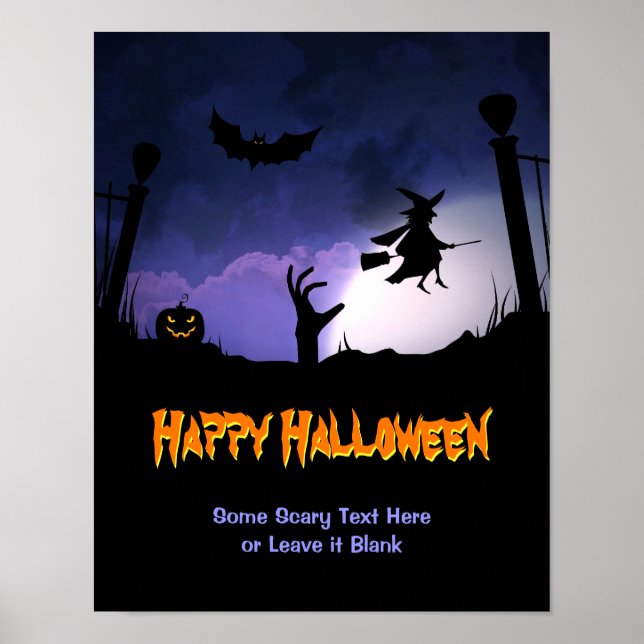 Pôster Scary Graveyard - Feiticeira Pumpkin Feliz Hallowe (Frente)