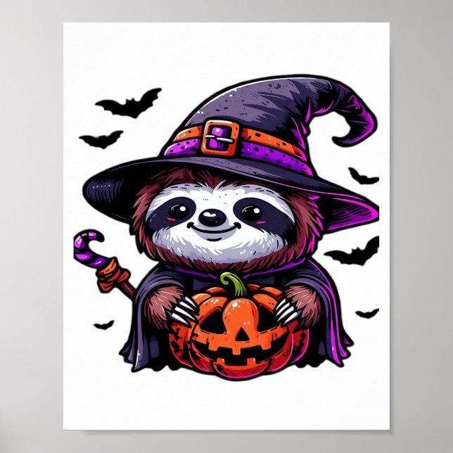 Poster Scary Halloween Sloth Witch Hat Costume Spooky Sea (Frente)