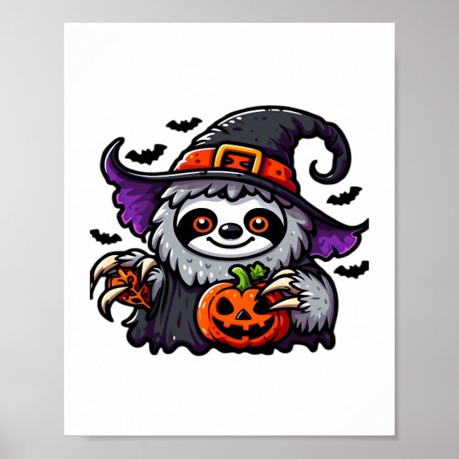 Poster Scary Halloween Sloth Witch Hat Costume Spooky Sea (Frente)