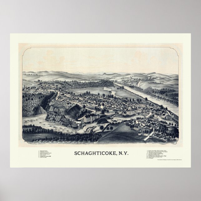 Poster Schaghticoque, NY Panorâmica Map - 1889 (Frente)