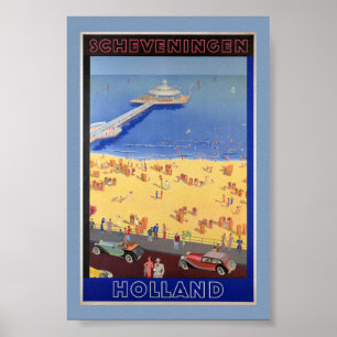 Poster Scheveningen na Holanda Cartaz de Viagem Vintage D