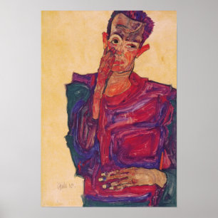 Poster Schiele - autorretrato com pálpebra baixa