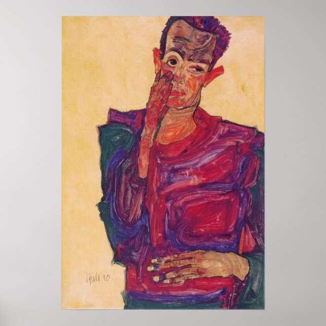 Poster Schiele - autorretrato com pálpebra baixa (Frente)