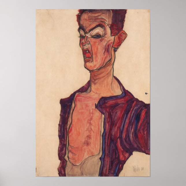 Poster Schiele - Autorretrato Fazendo Careta (Frente)