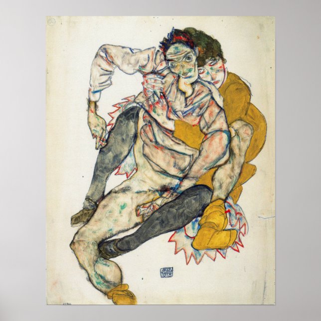 Poster Schiele - Casal sentado 1915 (Frente)