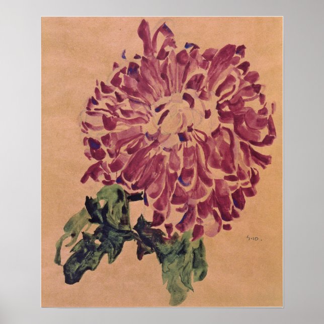 Poster Schiele - Crisântemo Vermelho 1910 (Frente)
