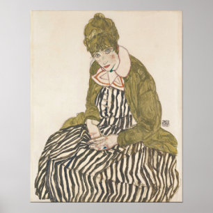 Poster Schiele - Edith com vestido listrado sentada