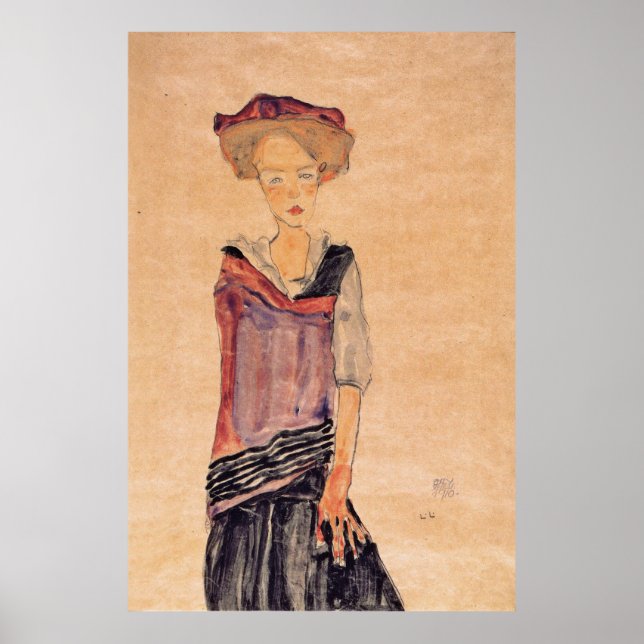 Poster Schiele - Garota em Pé 1910 (Frente)