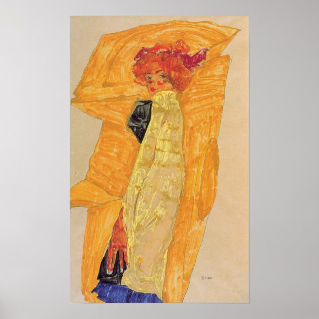 Poster Schiele - Gerti Diante da Cortina Ocre 1910 (Frente)