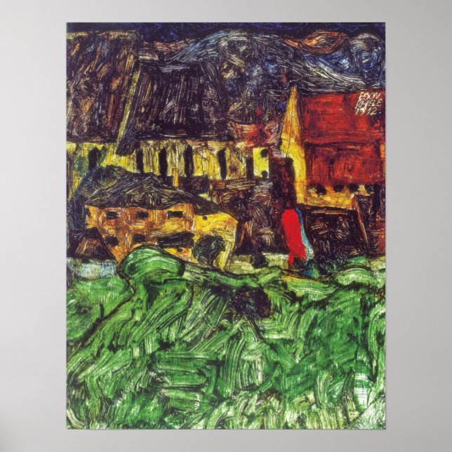 Poster Schiele - Krumau (Igreja de St Veit com Casas) 191 (Frente)