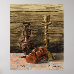 Poster Schiele - Natureza Morta Com Vaso de Castiçal E Ma