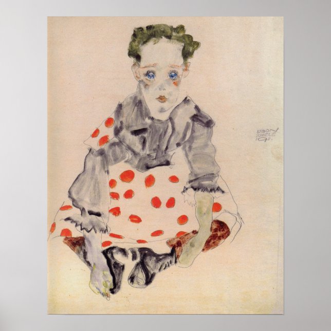 Poster Schiele - Rapariga Em Vestido De Spotted 1911 (Frente)
